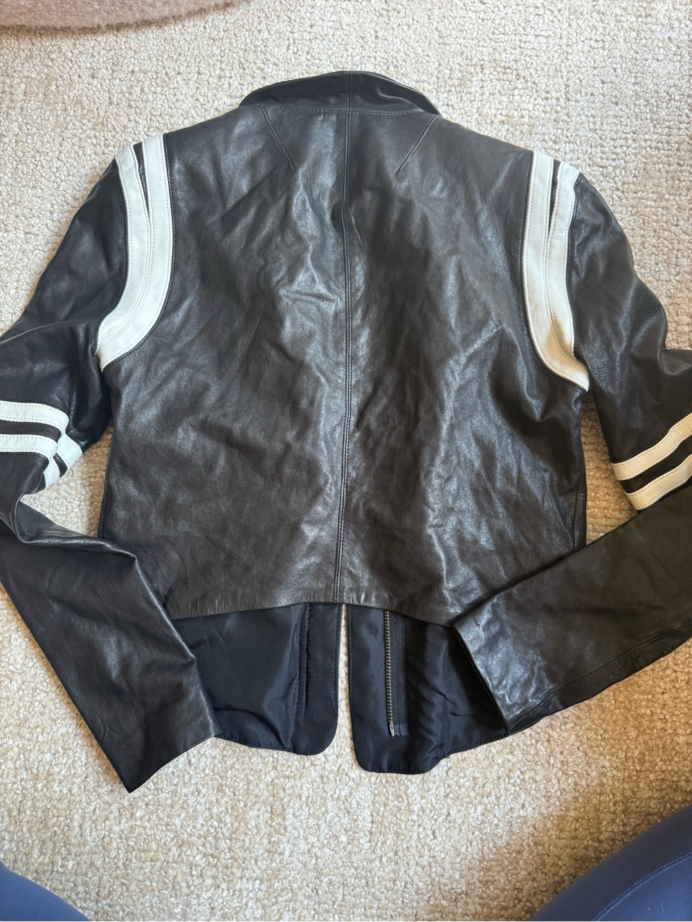 Veda Black Leather Jacket with White Racing Stripes - Picture 3 of 3